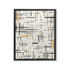 Mid-Century Modern Kinetikos Pattern in Charcoal Gray, Muted Mustard Gold, and Cream Framed Canvas Print Gallery Image 8