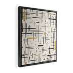 Mid-Century Modern Kinetikos Pattern in Charcoal Gray, Muted Mustard Gold, and Cream Framed Canvas Print Gallery Image 2