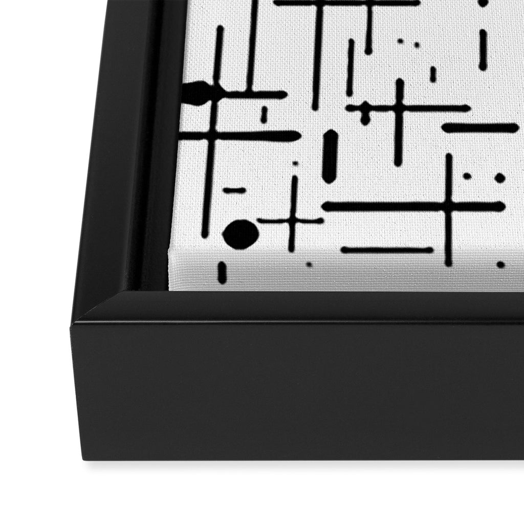 Mid-Century Modern Kinetikos Pattern Black and White Framed Canvas Print Gallery Image 3