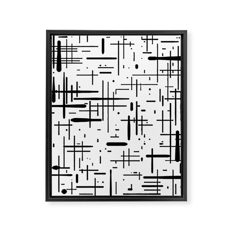 Mid-Century Modern Kinetikos Pattern Black and White Framed Canvas Print Gallery Image 8