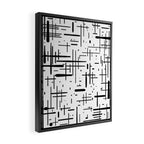 Mid-Century Modern Kinetikos Pattern Black and White Framed Canvas Print Gallery Image 2
