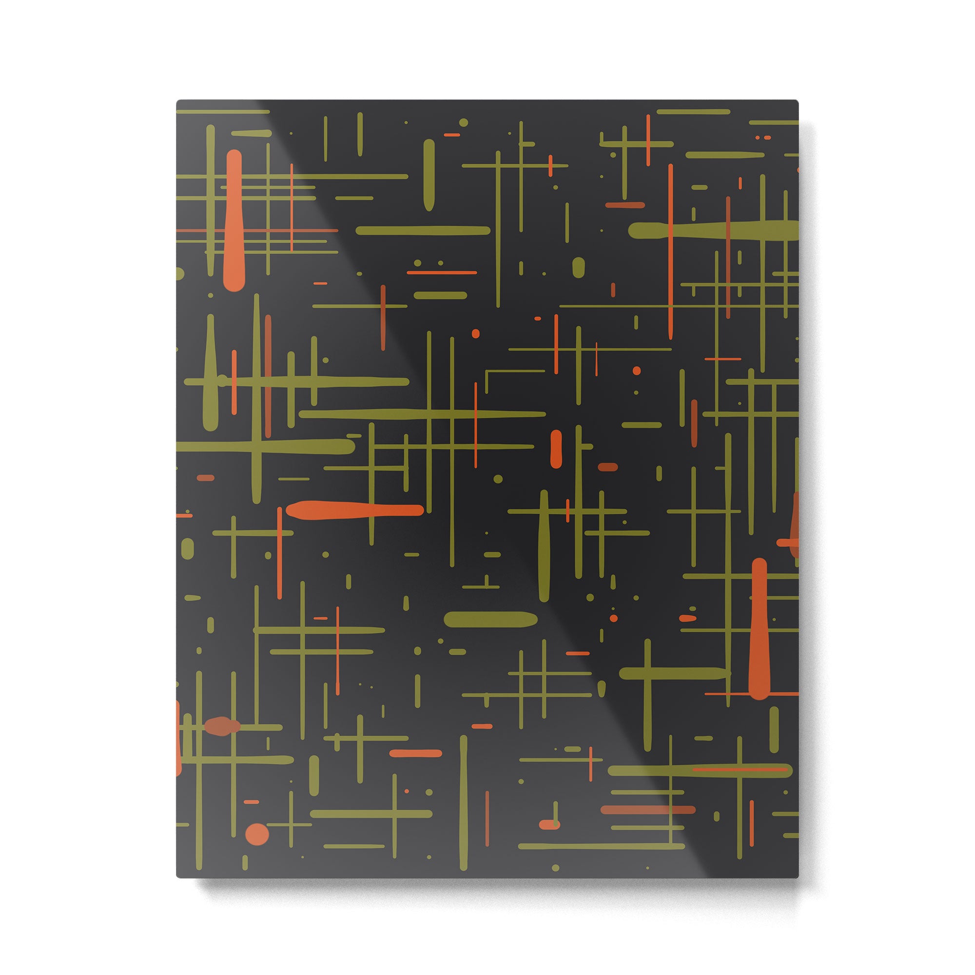 Mid-Century Modern Kinetikos Pattern Black Avocado Green Orange Metal Print Gallery Image 6
