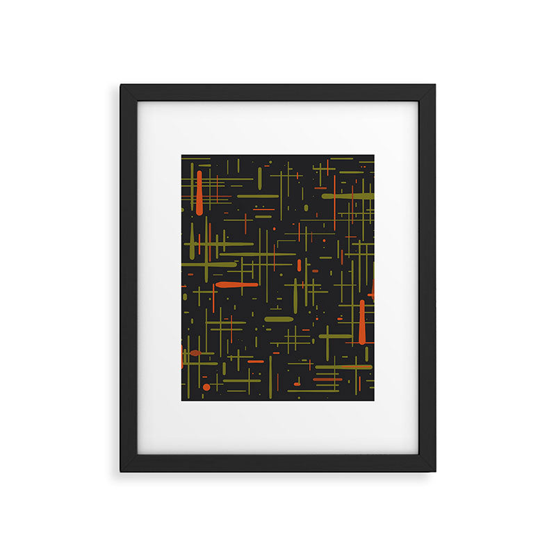 Mid-Century Modern Kinetikos Pattern Black Avocado Green Orange Framed Art Print Gallery Image 6