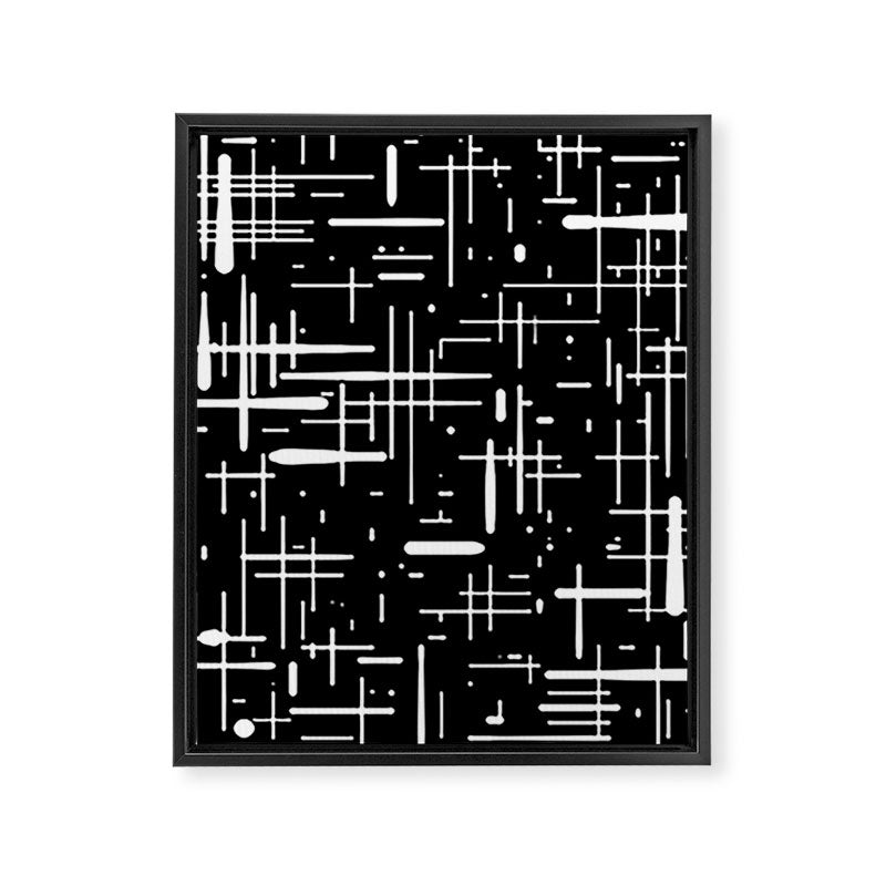 Mid-Century Modern Kinetikos Pattern in Black and White Framed Canvas Print Gallery Image 8