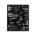 Mid-Century Modern Kinetikos Pattern in Black and White Framed Canvas Print Gallery Image 8