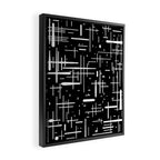 Mid-Century Modern Kinetikos Pattern in Black and White Framed Canvas Print Gallery Image 2