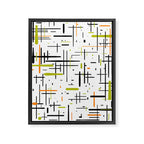  Mid-Century Modern Kinetikos Pattern in Black, Lime Green, Orange, and White Framed Canvas Print Gallery Image 8