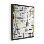  Mid-Century Modern Kinetikos Pattern in Black, Lime Green, Orange, and White Framed Canvas Print Gallery Image 2
