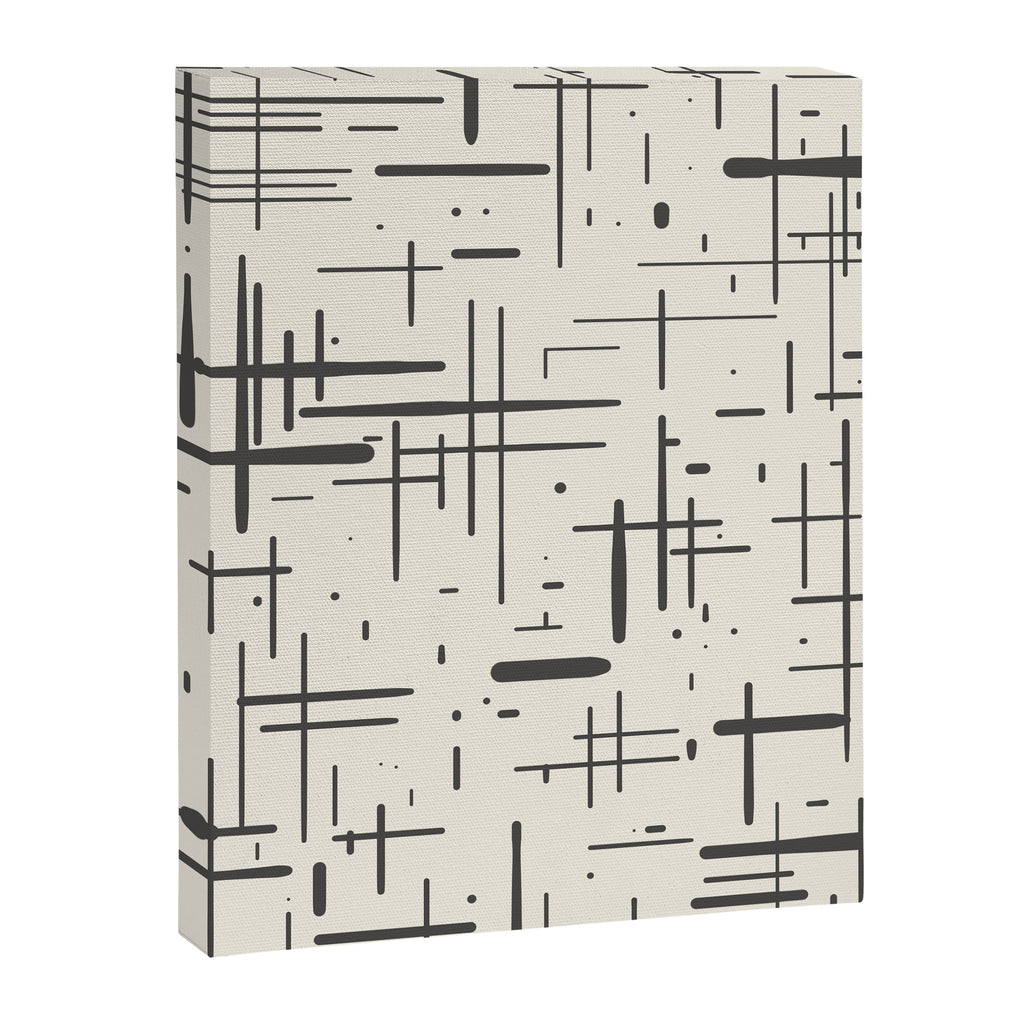 Mid-Century Modern Kinetikos Pattern in Charcoal Gray and Cream Canvas Print Gallery Image 8