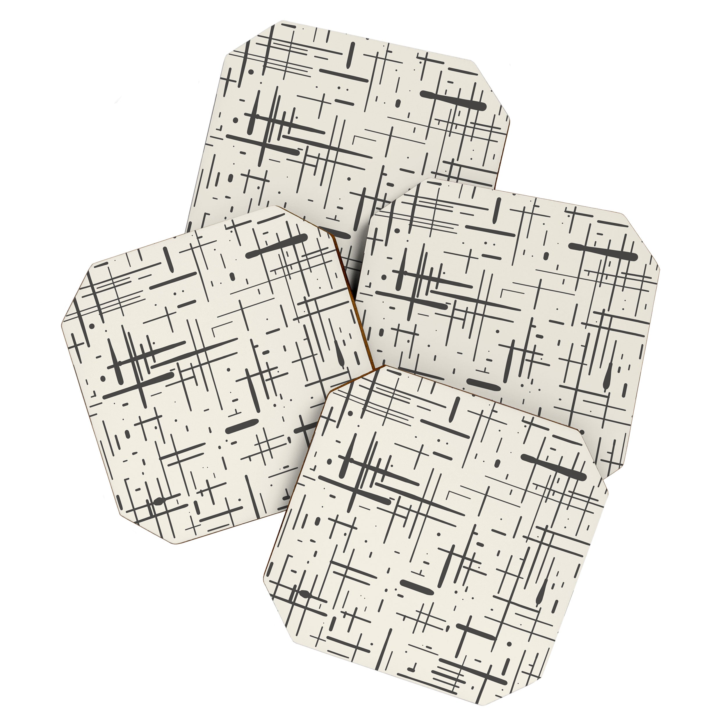 Mid-Century Modern Kinetikos Pattern in Charcoal Gray and Cream Coaster Gallery Image 1