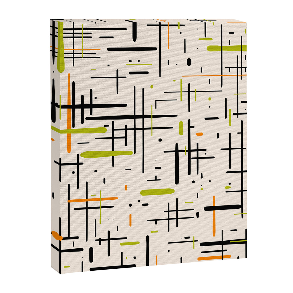  Mid-Century Modern Kinetikos Pattern in Cream, Black, Lime Green, and Orange Canvas Print Gallery Image 8