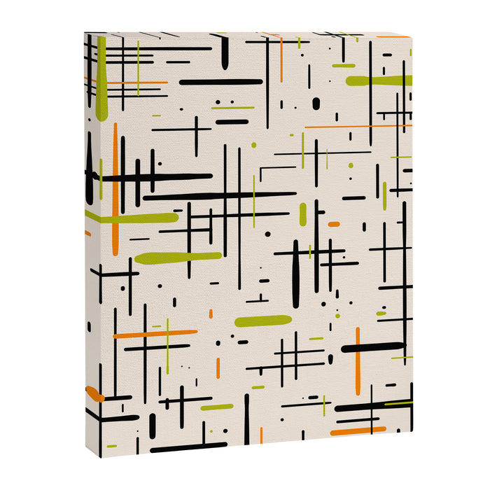  Mid-Century Modern Kinetikos Pattern in Cream, Black, Lime Green, and Orange Canvas Print Gallery Image 1