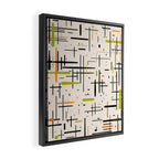  Mid-Century Modern Kinetikos Pattern in Cream, Black, Lime Green, and Orange Framed Canvas Print Gallery Image 2