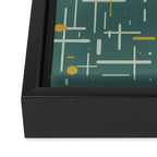 Mid-Century Modern Kinetikos Pattern in Deep Teal, Mustard Gold, and Celadon Framed Canvas Print Gallery Image 3