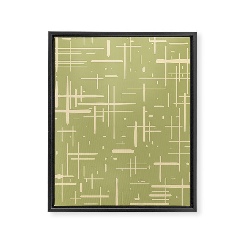 Mid-Century Modern Kinetikos Pattern in Light Avocado Green and Cream Beige Framed Canvas Print Gallery Image 8