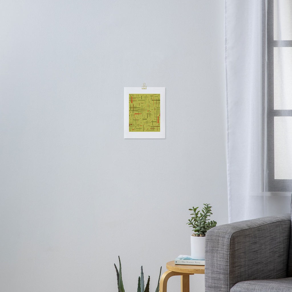 Mid-Century Modern Kinetikos Pattern in Light Avocado Lime Green and Retro Orange Art Print Gallery Image 3