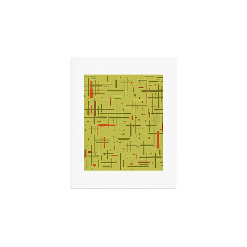 Mid-Century Modern Kinetikos Pattern in Light Avocado Lime Green and Retro Orange Art Print Gallery Image 1