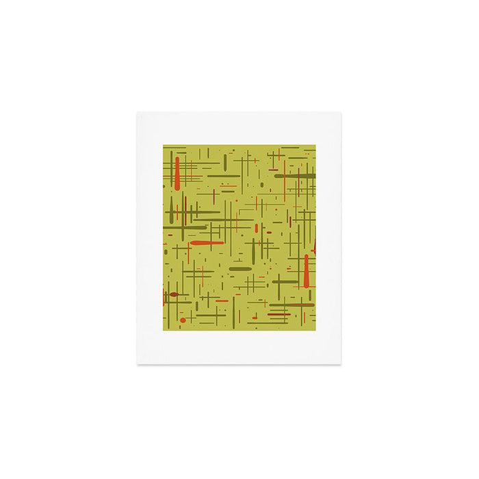 Mid-Century Modern Kinetikos Pattern in Light Avocado Lime Green and Retro Orange Art Print Gallery Image 1
