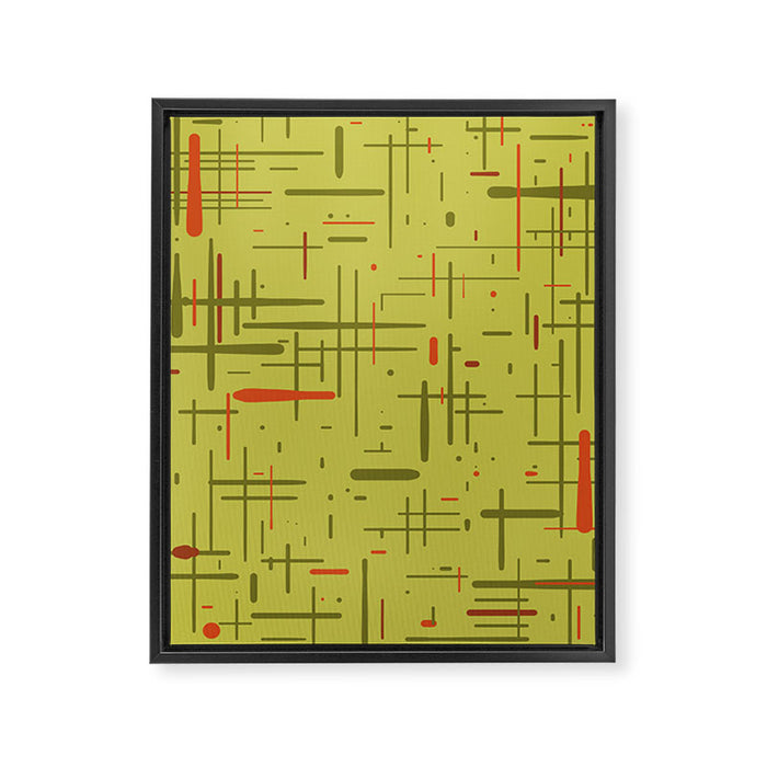 Mid-Century Modern Kinetikos Pattern in Light Avocado Lime Green and Retro Orange Framed Canvas Print Gallery Image 1