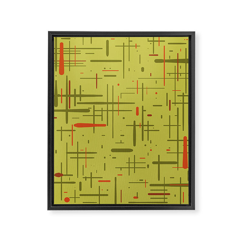Mid-Century Modern Kinetikos Pattern in Light Avocado Lime Green and Retro Orange Framed Canvas Print Gallery Image 8