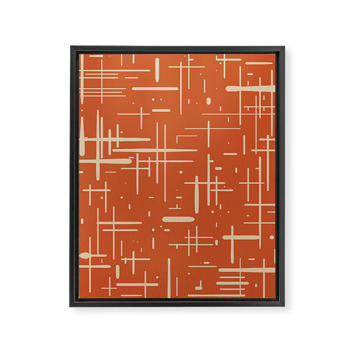 Mid-Century Modern Kinetikos Pattern in Mid Mod Burnt Orange and Beige Framed Canvas Print Gallery Image 1
