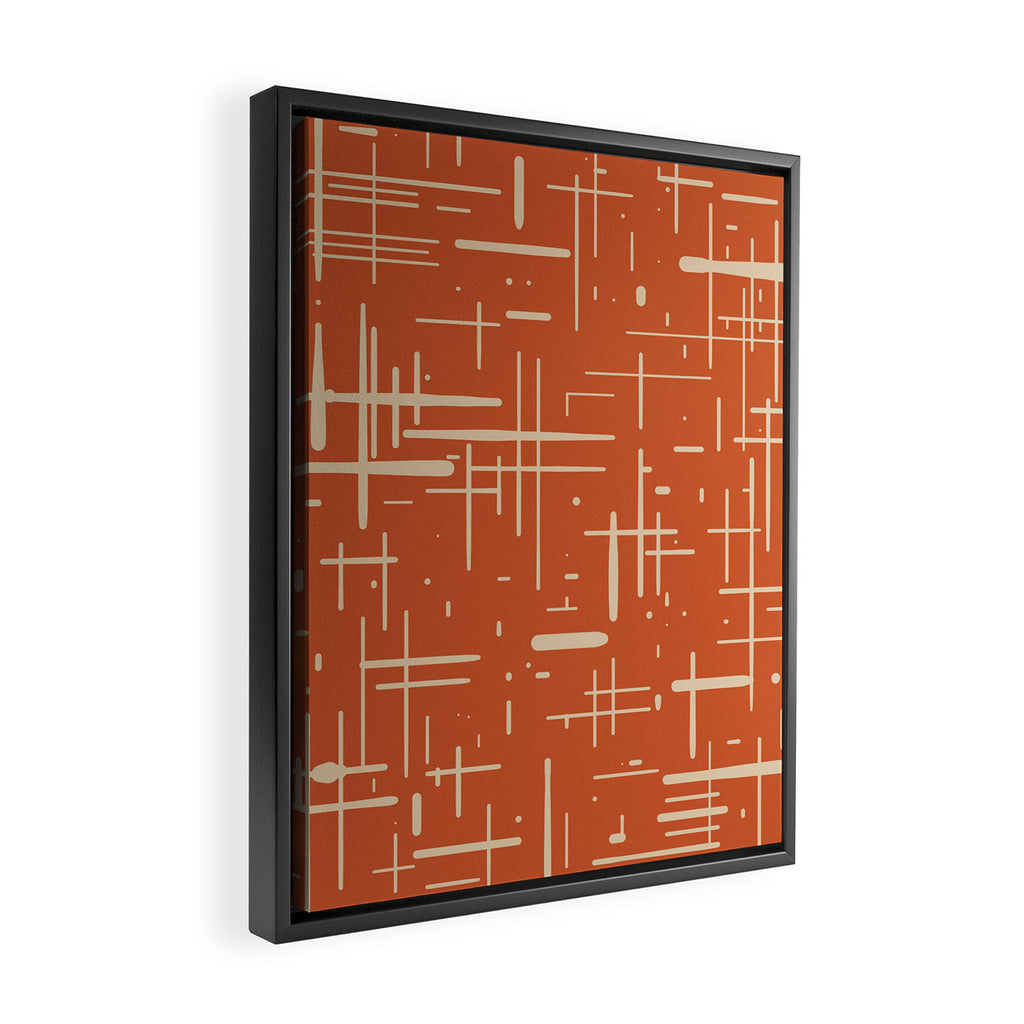 Mid-Century Modern Kinetikos Pattern in Mid Mod Burnt Orange and Beige Framed Canvas Print Gallery Image 2