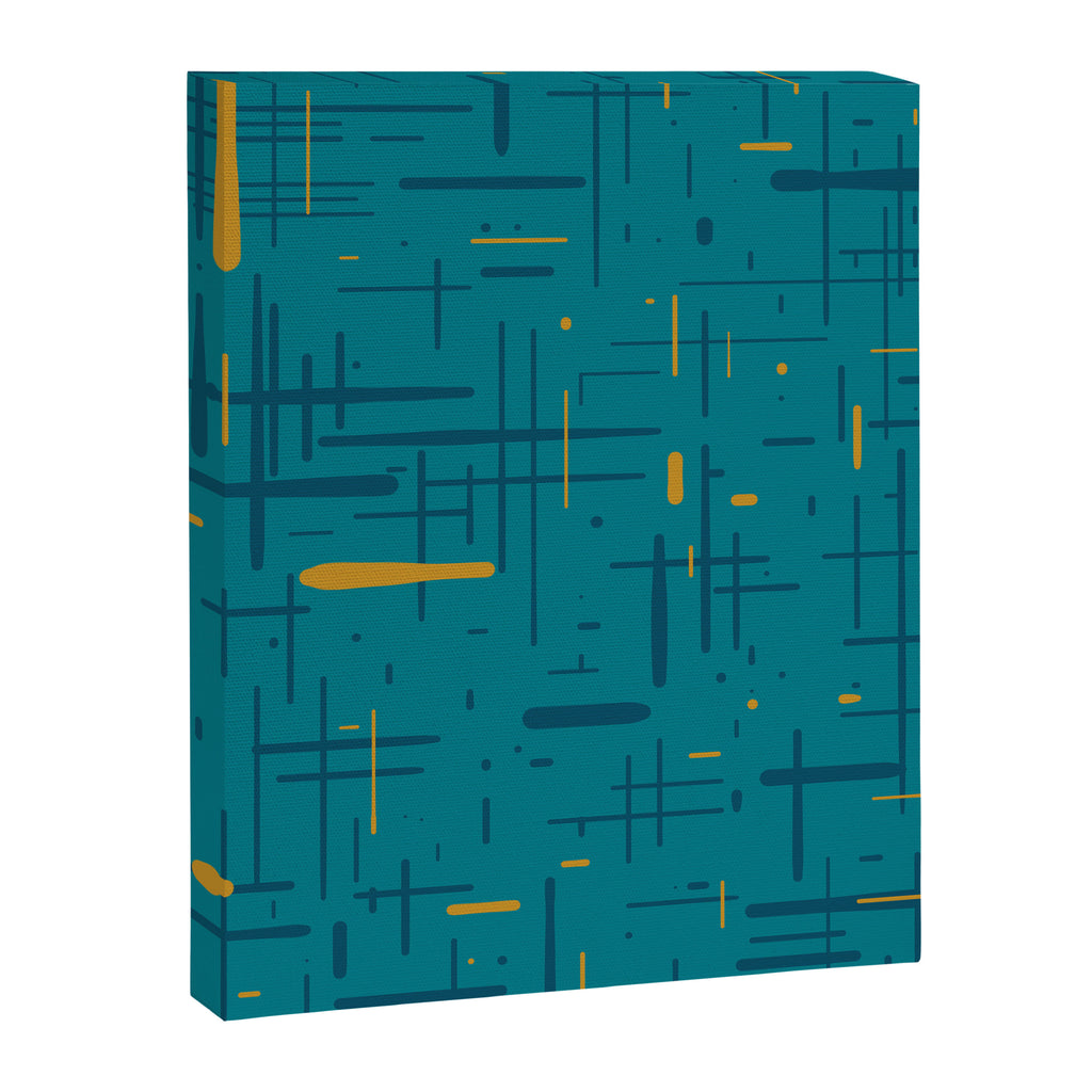 Mid-Century Modern Kinetikos Pattern in Moroccan Teal Blue and Ochre Canvas Print Gallery Image 8