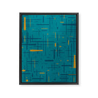 Mid-Century Modern Kinetikos Pattern in Moroccan Teal Blue and Ochre Framed Canvas Print Gallery Image 8