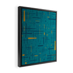 Mid-Century Modern Kinetikos Pattern in Moroccan Teal Blue and Ochre Framed Canvas Print Gallery Image 2