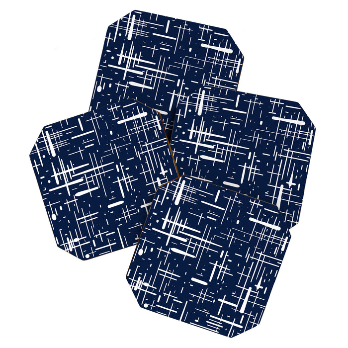 Mid-Century Modern Kinetikos Pattern in Nautical Navy Blue and White Coaster Gallery Image 1