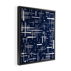 Mid-Century Modern Kinetikos Pattern in Nautical Navy Blue and White Framed Canvas Print Gallery Image 2