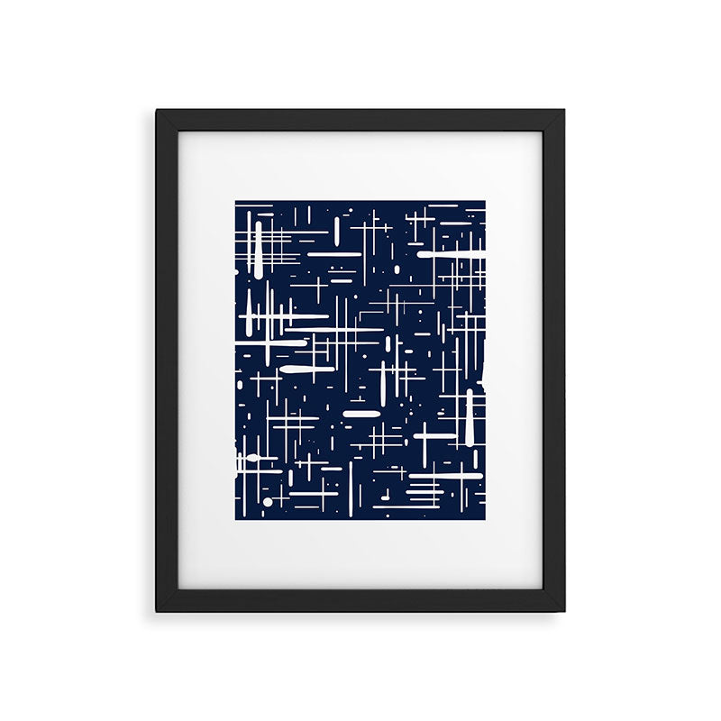 Mid-Century Modern Kinetikos Pattern in Nautical Navy Blue and White Framed Art Print Gallery Image 6