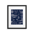 Mid-Century Modern Kinetikos Pattern in Nautical Navy Blue and White Framed Art Print Gallery Image 6