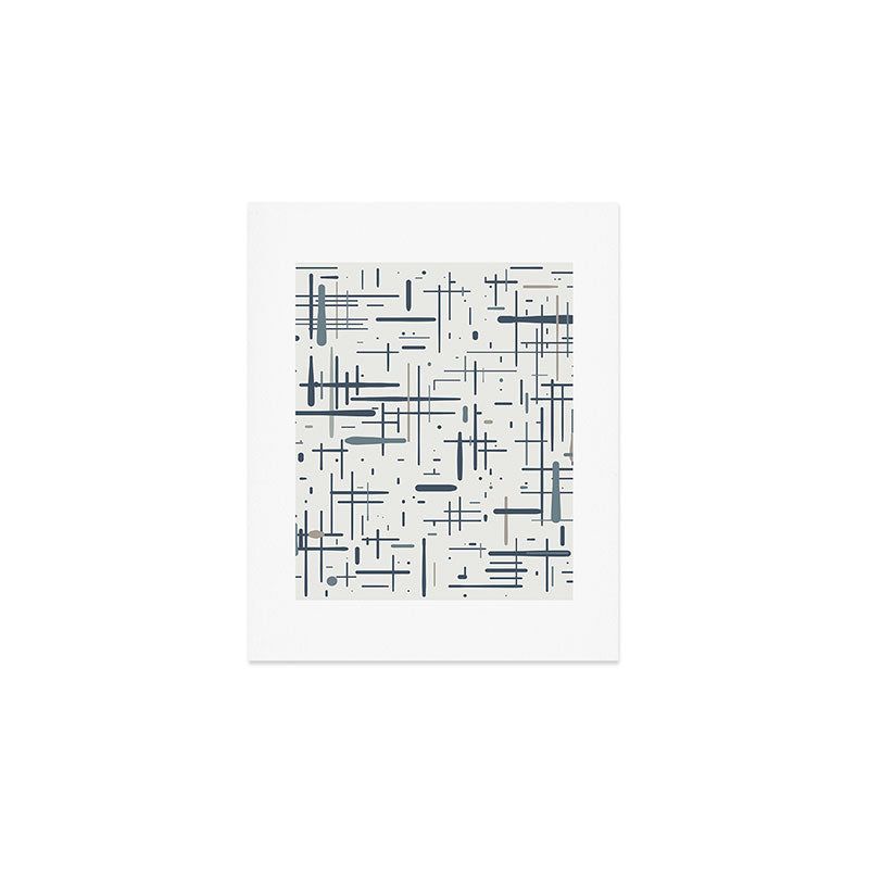 Mid-Century Modern Kinetikos Pattern in Neutral Blue Gray Tones on Nearly White Art Print Gallery Image 1