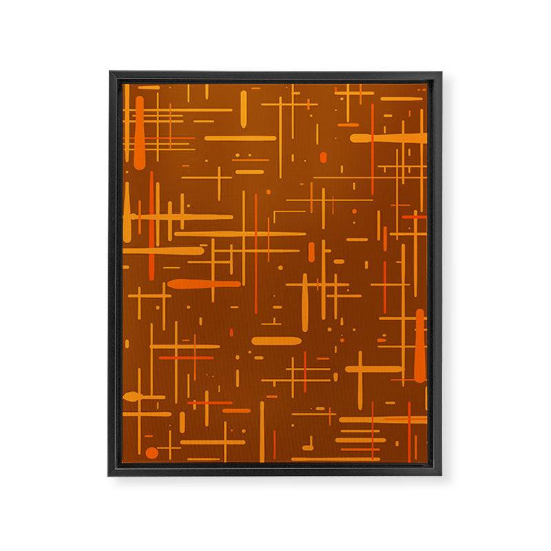 Mid-Century Modern Kinetikos Pattern in Retro 70s Brown Orange Framed Canvas Print Gallery Image 8
