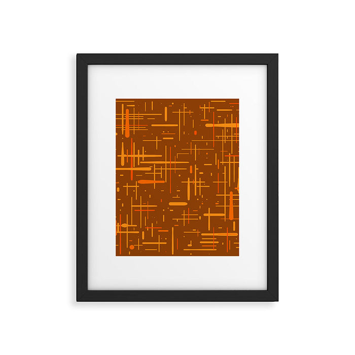 Mid-Century Modern Kinetikos Pattern in Retro 70s Brown Orange Framed Art Print Gallery Image 1