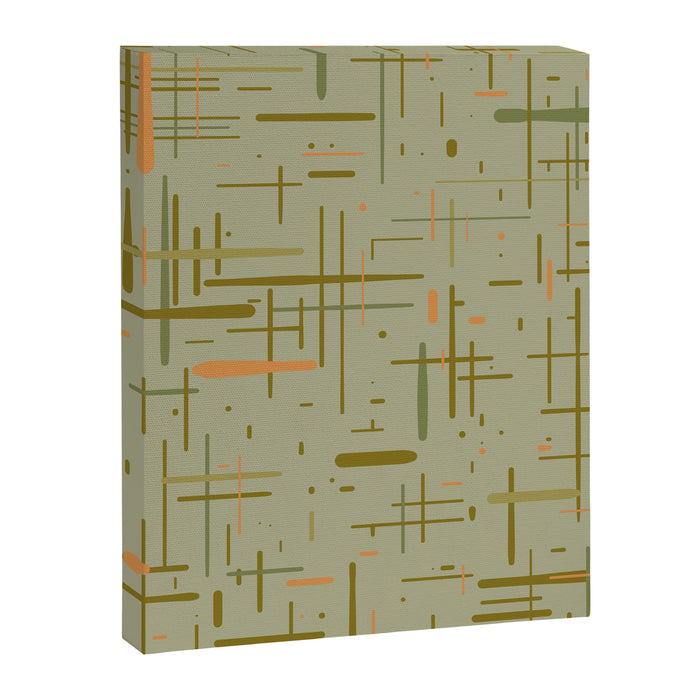 Mid-Century Modern Kinetikos Pattern in Retro Celadon Olive Green Cantaloupe Orange Canvas Print Gallery Image 1