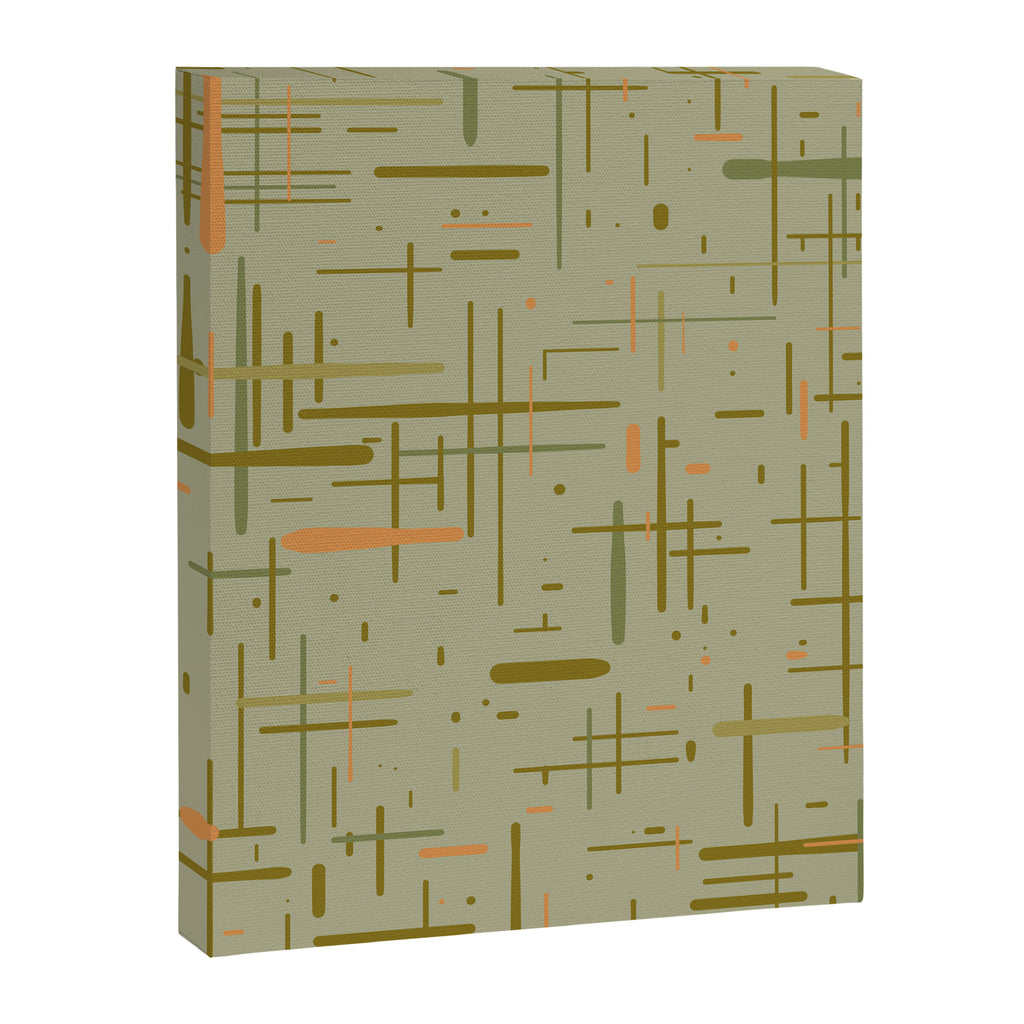 Mid-Century Modern Kinetikos Pattern in Retro Celadon Olive Green Cantaloupe Orange Canvas Print Gallery Image 8