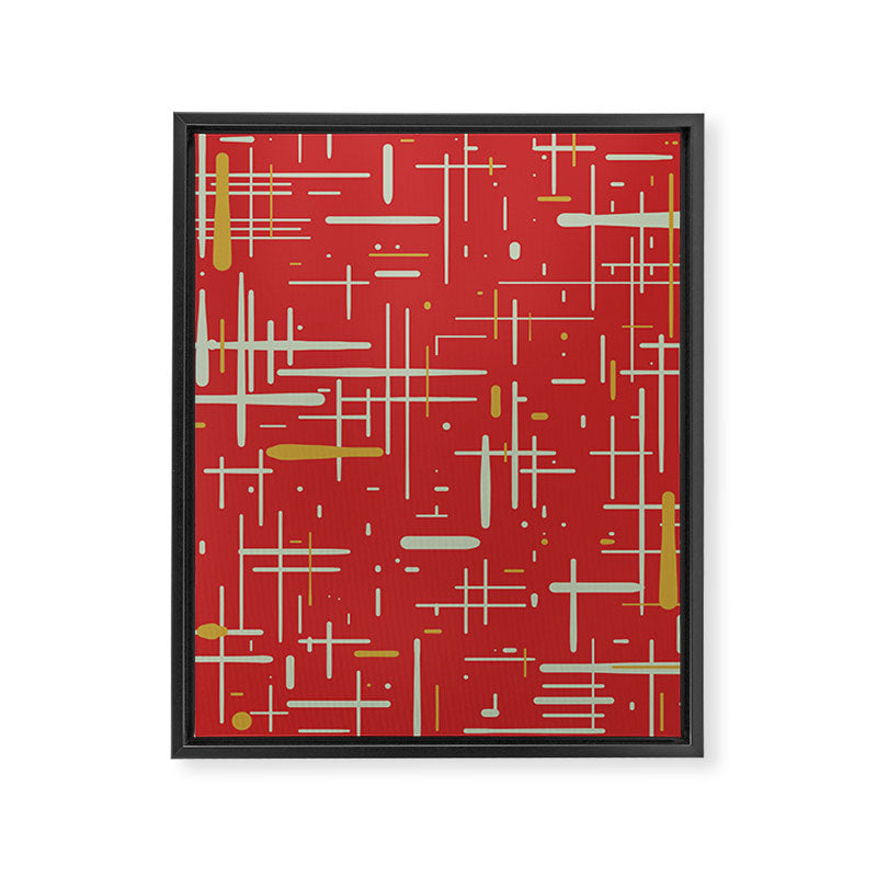 Mid-Century Modern Kinetikos Pattern in Retro Red Gold Celadon Framed Canvas Print Gallery Image 8