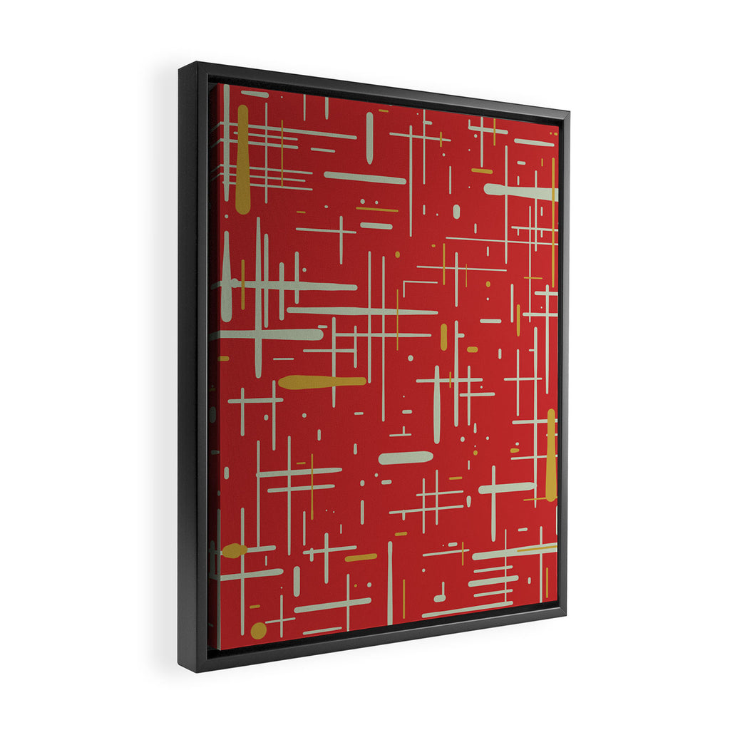Mid-Century Modern Kinetikos Pattern in Retro Red Gold Celadon Framed Canvas Print Gallery Image 2
