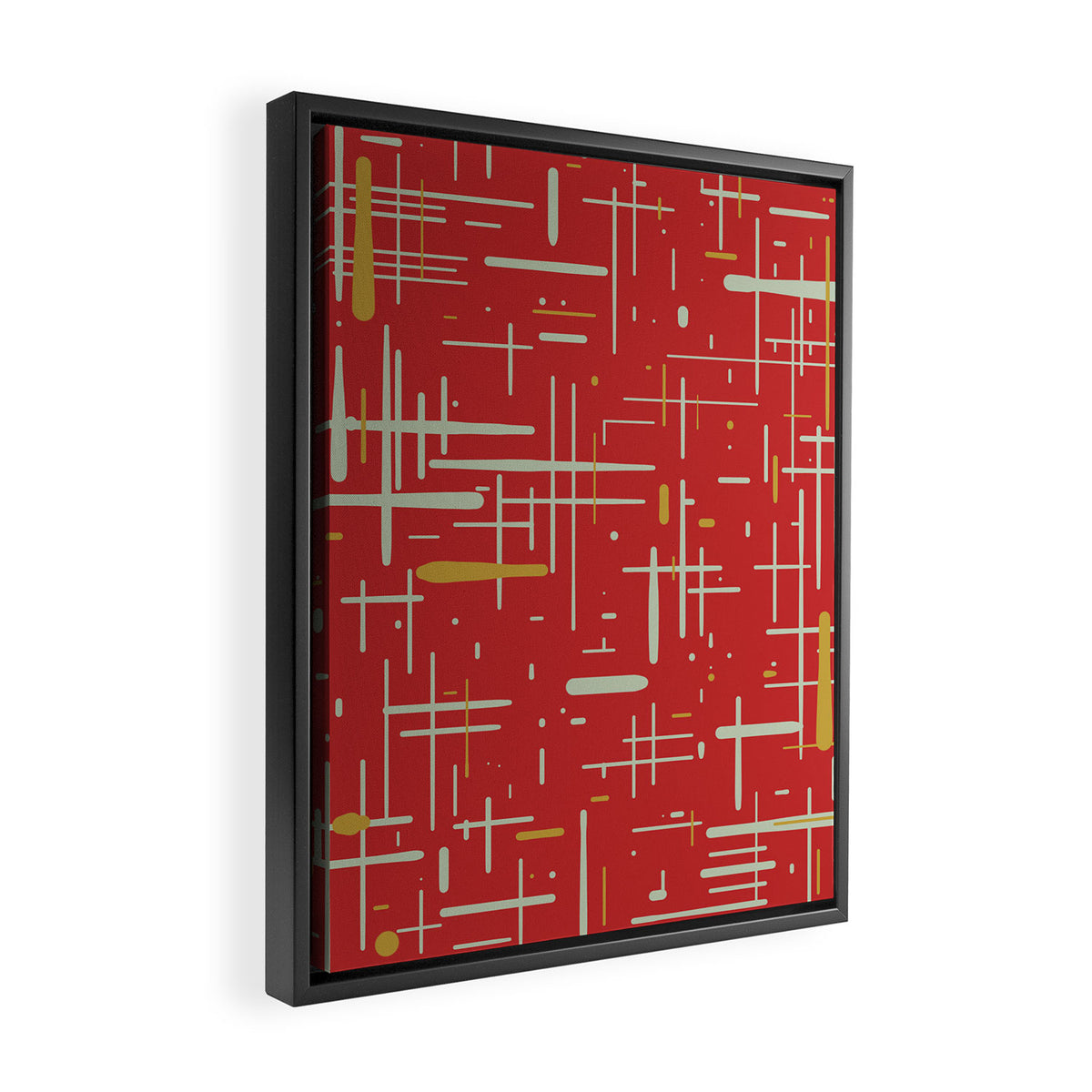 Mid-Century Modern Kinetikos Pattern in Retro Red Gold Celadon Framed Canvas Print Gallery Image 2