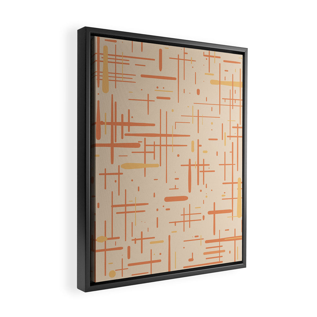 Mid-Century Modern Kinetikos Pattern in Soft Muted Orange Tones Framed Canvas Print Gallery Image 2