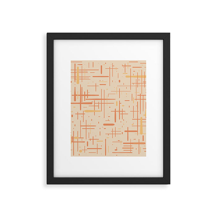 Mid-Century Modern Kinetikos Pattern in Soft Muted Orange Tones Framed Art Print Gallery Image 1