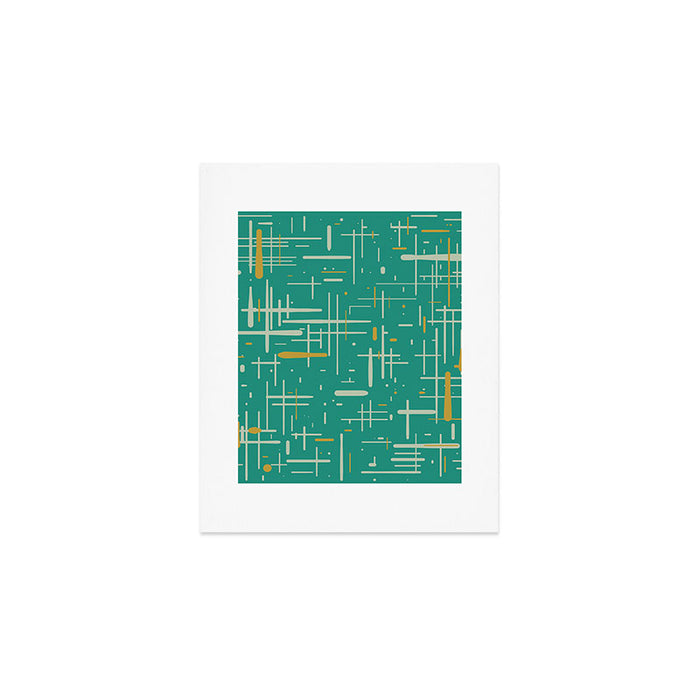 Mid-Century Modern Kinetikos Pattern in Teal Blue Green, Mustard Gold, and Celadon Art Print Gallery Image 1