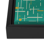 Mid-Century Modern Kinetikos Pattern in Teal Blue Green, Mustard Gold, and Celadon Framed Canvas Print Gallery Image 3