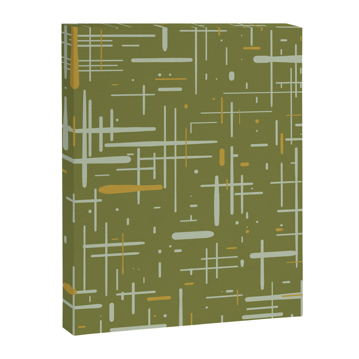 Mid-Century Modern Kinetikos Pattern Olive Green Mustard Gold Celadon Canvas Print Gallery Image 8