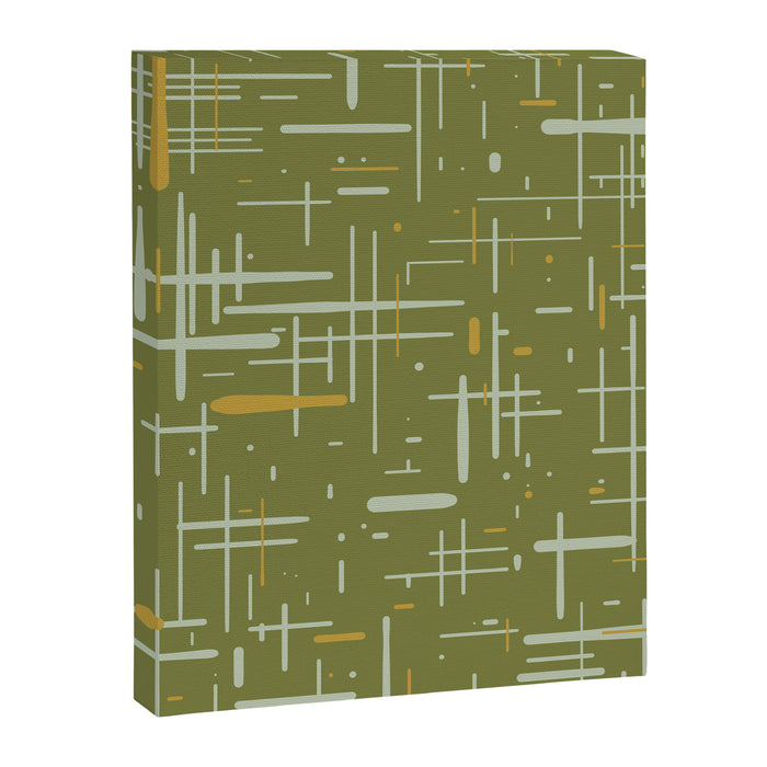 Mid-Century Modern Kinetikos Pattern Olive Green Mustard Gold Celadon Canvas Print Gallery Image 1