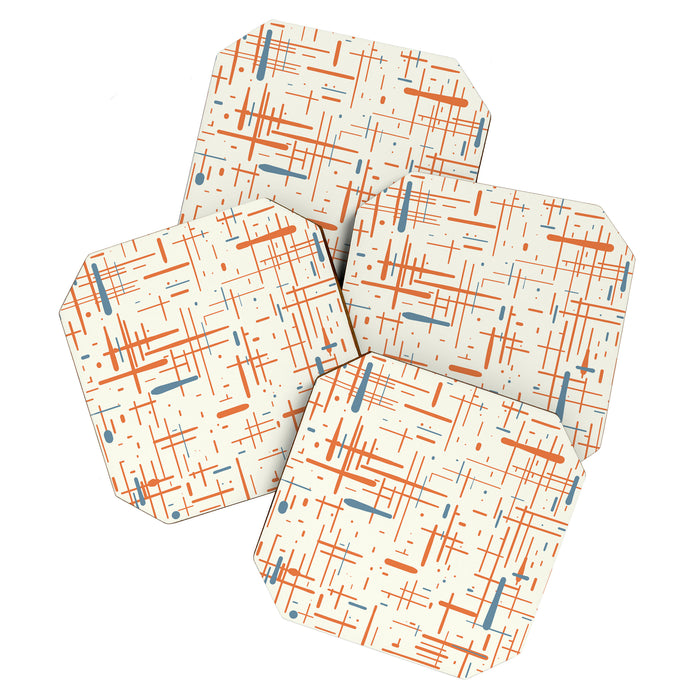 Mid-Century Modern Kinetikos Pattern Orange Teal Cream Coaster Gallery Image 1