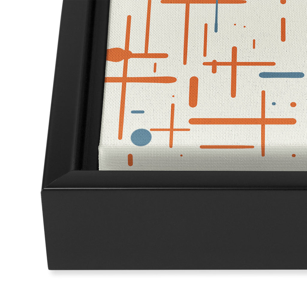 Mid-Century Modern Kinetikos Pattern Orange Teal Cream Framed Canvas Print Gallery Image 3