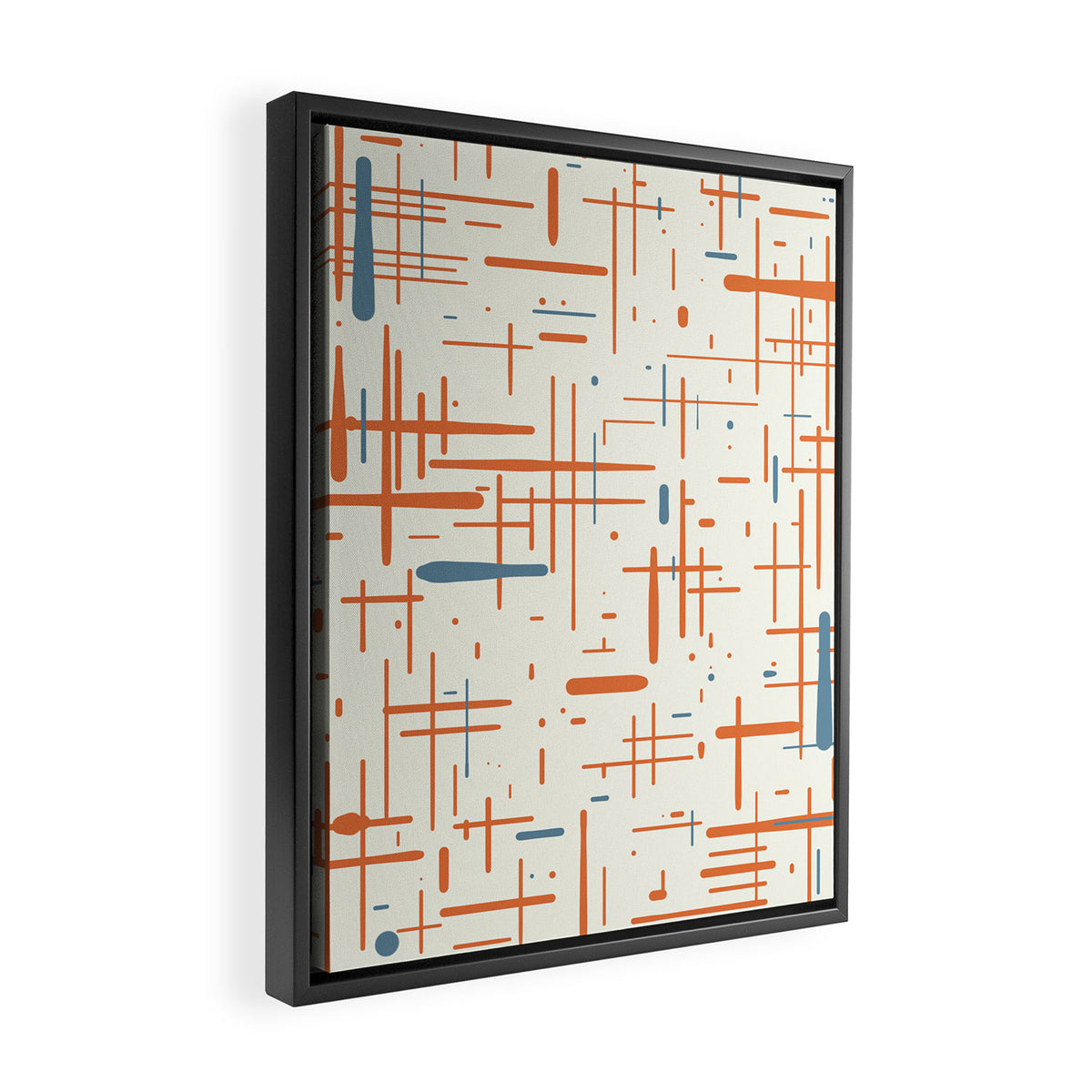 Mid-Century Modern Kinetikos Pattern Orange Teal Cream Framed Canvas Print Gallery Image 2